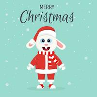 Weihnachten Gruß Karte mit süß Hase im Santa Klausel Kostüm. vektor