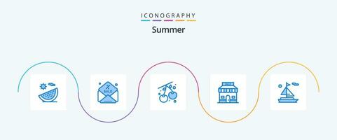 sommar blå 5 ikon packa Inklusive fartyg. strand. bär. strand. försäljning vektor