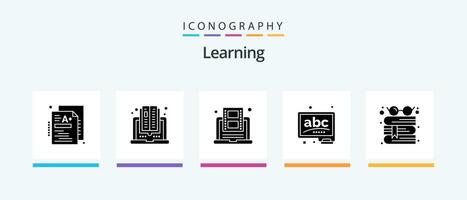 Lernen Glyphe 5 Symbol Pack einschließlich Buch. Kreide. Bildung. Tafel. Youtube. kreativ Symbole Design vektor