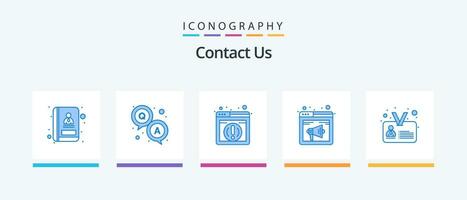 Kontakt oss blå 5 ikon packa Inklusive identitet. id. webb. webbsida. ljud. kreativ ikoner design vektor