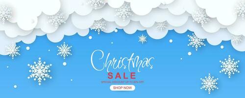 Weihnachten Verkauf Banner mit 3d Wolke und Schneeflocke Illustration im Papier Stil Design vektor