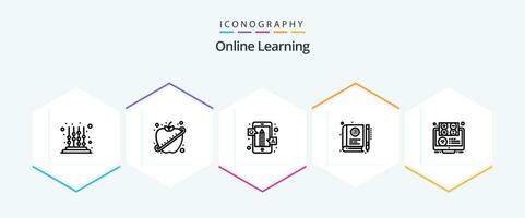 uppkopplad inlärning 25 linje ikon packa Inklusive inlärning. e-lärande. svarar. e. frågor vektor