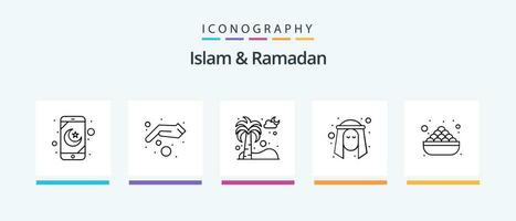 Islam und Ramadan Linie 5 Symbol Pack einschließlich Laterne. Religion. Moschee. Mubarak. Islam. kreativ Symbole Design vektor