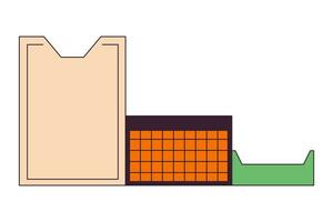 Schreibtisch liefert Veranstalter 2d linear Karikatur Objekt. Arbeitsplatz Schreibwaren. Bleistift Stand, klebrig Anmerkungen Halter isoliert Linie Vektor Element Weiß Hintergrund. Büro Dekor Farbe eben Stelle Illustration