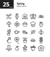 Frühling Umriss-Icon-Set. vektor