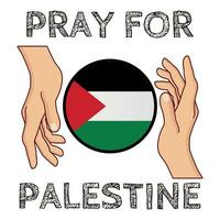 Vektor beten zum Palästina. Hand und runden palästinensisch Flagge