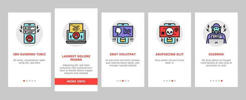 Cyber-Mobbing Cyber online Onboarding Symbole einstellen Vektor