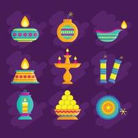 uppsättning diwali festival ikoner vektor