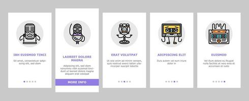 retro musik karaktär onboarding ikoner uppsättning vektor