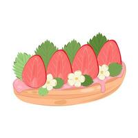 Erdbeere Nachtisch. Hälfte ein Eclair mit Rosa Sahne und gehackt Erdbeeren. vektor