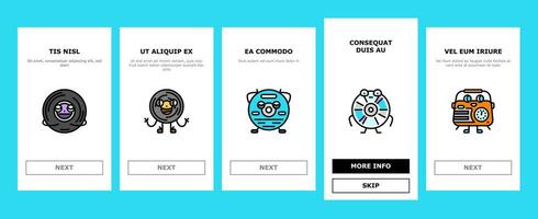 retro Musik- Charakter Onboarding Symbole einstellen Vektor