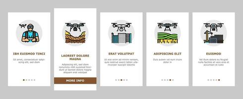 Drönare kommersiell använda sig av onboarding ikoner uppsättning vektor