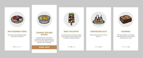 efterrätt ljuv mat kaka godis onboarding ikoner uppsättning vektor