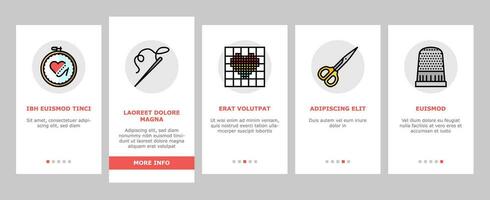 Stickerei Hobby Stoff Mode Onboarding Symbole einstellen Vektor