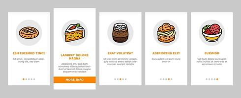mat efterrätt mellanmål meny onboarding ikoner uppsättning vektor