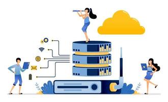 router hjälper till att stabilisera nätverk för delning på molndatabaser vektor
