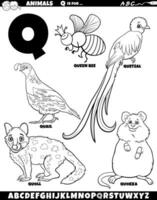 Karikatur Tier Zeichen zum Brief q einstellen Färbung Seite vektor