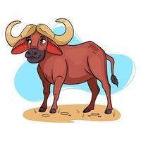 djurkaraktär rolig buffel i tecknad stil. vektor