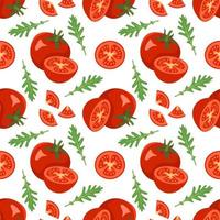nahtloses Muster mit Tomaten und Rucola-Blättern vektor