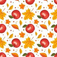 Herbst nahtlose Muster mit Ahornblättern und roten Äpfeln vektor