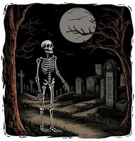 skelett i kyrkogård färgad vektor