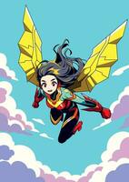 Tonårs kvinna manga superhjälte flygande vektor