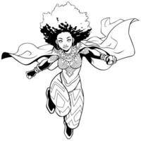 afrikanisch weiblich Superheld fliegend Anime Linie Kunst vektor