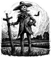 scarecrow svart och vit vektor