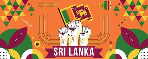 sri lanka nationell eller oberoende dag baner design för Land firande. sri lanka av kuba med Uppfostrad nävar. modern retro design med abstrakt geometrisk ikoner. vektor illustration.