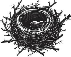 svart vektor fågel bo en svartvit fristad estetisk avian livsmiljö svart bo design