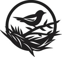 invecklad hantverk noir fågel bo design graciös boning svart fågel bo logotyp artisteri vektor