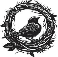 elegant Verschachtelung noir Vogel Nest Symbol eingebettet im Schatten schwarz Vogel Nest Kunst vektor