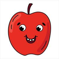 süß Apfel mit Augen und Lächeln im retro Stil. vektor