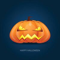 Halloween-Kürbis mit gruseligem Gesicht auf dunklem Hintergrund. vektor