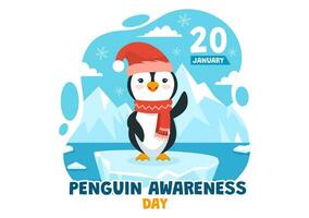 Pinguin Bewusstsein Tag Vektor Illustration auf 20 Januar mit Pinguine und Eisberg zu sparen Tiere im eben Karikatur Hintergrund Design