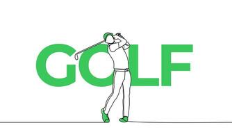 Single kontinuierlich Zeichnung. Golf, Sport. farbig Elemente und Titel. einer Linie Vektor Illustration