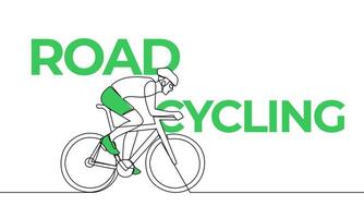 enda kontinuerlig teckning. väg cykling, Spår cykling. färgad element och titel. ett linje vektor illustration