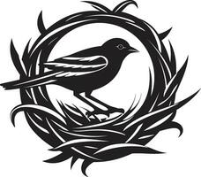 upphöjd elegans svart vektor fågel bo de charm av svart avian bo logotyp