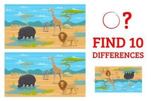 hitta tio skillnader mellan safari afrikansk djur- vektor