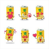 Ananas Limonade können Karikatur Charakter mit Liebe süß Emoticon vektor