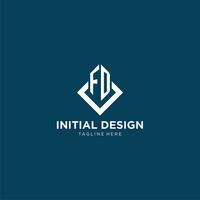 första fd logotyp fyrkant romb med rader, modern och elegant logotyp design vektor