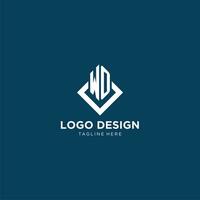 första wo logotyp fyrkant romb med rader, modern och elegant logotyp design vektor