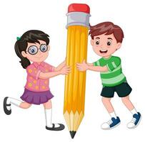 söt barns tecknad serie innehav en stor penna. vektor illustration