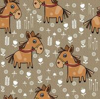 nahtlos kindisch Muster mit süß Pferde und Hand gezeichnet Texturen. kreativ Schwarz und Weiß Kinder Textur zum Stoff, Verpackung, Textil, Hintergrund, Kleidung. vektor