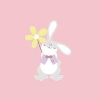 Lycklig påsk valentines dag festival med djur- sällskapsdjur kanin kanin och blomma, pastell Färg, platt vektor illustration tecknad serie karaktär