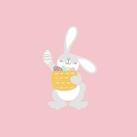glücklich Ostern Festival mit Tier Haustier Hase Hase und Korb von Ei, Pastell- Farbe, eben Vektor Illustration Karikatur Charakter