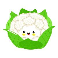 süß komisch Blumenkohl Charakter. Vektor Hand gezeichnet Karikatur kawaii Charakter Illustration Symbol. isoliert auf Weiß Hintergrund. glücklich Blumenkohl Charakter Konzept