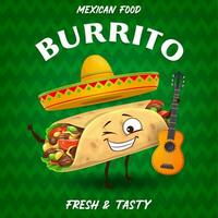 tecknad serie mexikansk burrito mariachi musiker affisch vektor