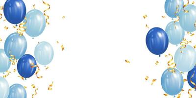blå ballonger och konfetti för stor öppning lyx hälsning kort vektor illustration. ram mall