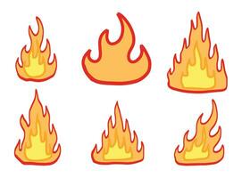 röd brand och orange flamma. samling av lägereld element. varm bål utrustning. värme och värma objekt. tecknad serie platt illustration vektor